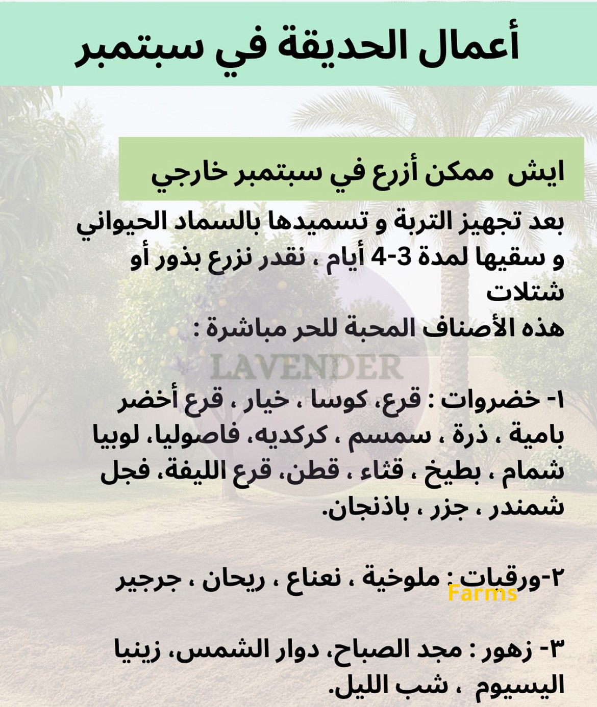 الزراعه الخارجيه في سبتمبر